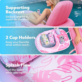Sloosh pool floats lounger pink, easy inflation, quick setup for poolside fun.