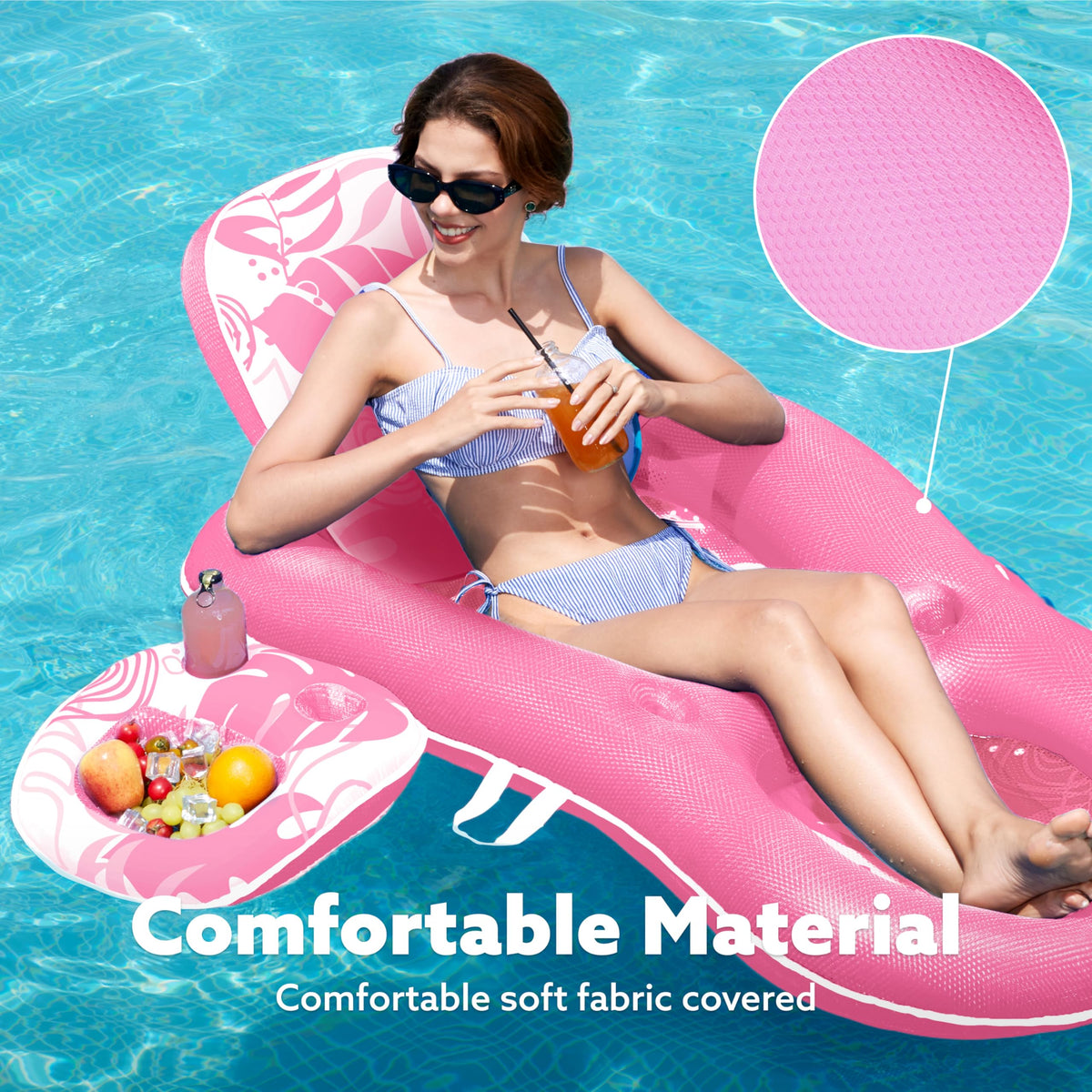 Sloosh pool floats lounger pink, Tanner position, ideal for sunbathing and gentle reclining.
