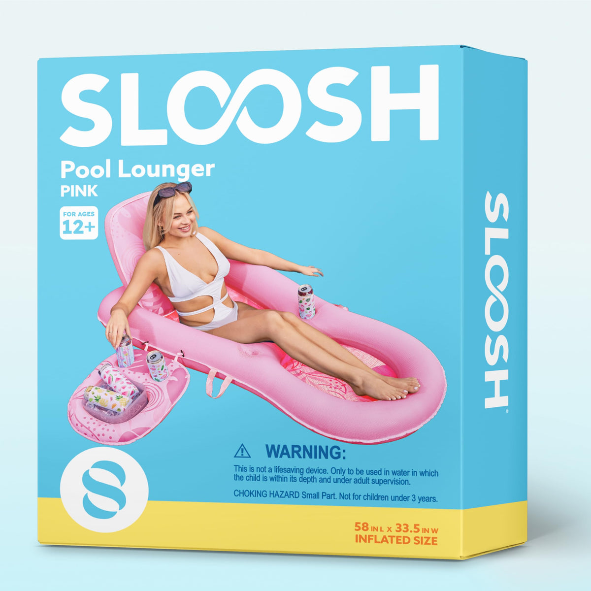 Sloosh pool floats lounger pink, supports up to 250lb, stable buoyancy for everyday use.