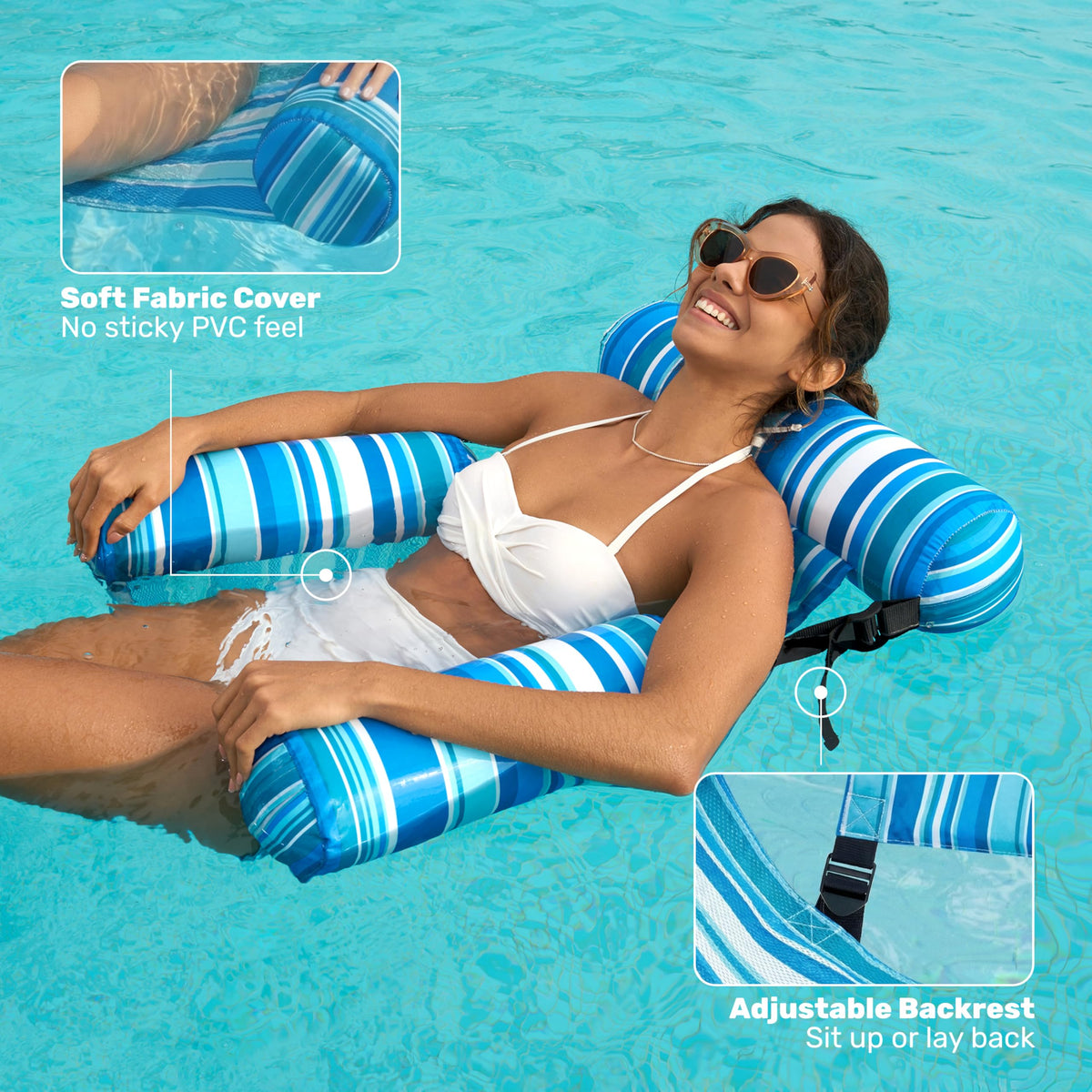Sloosh pool lounge chair features a stable design for calm entry and exit.