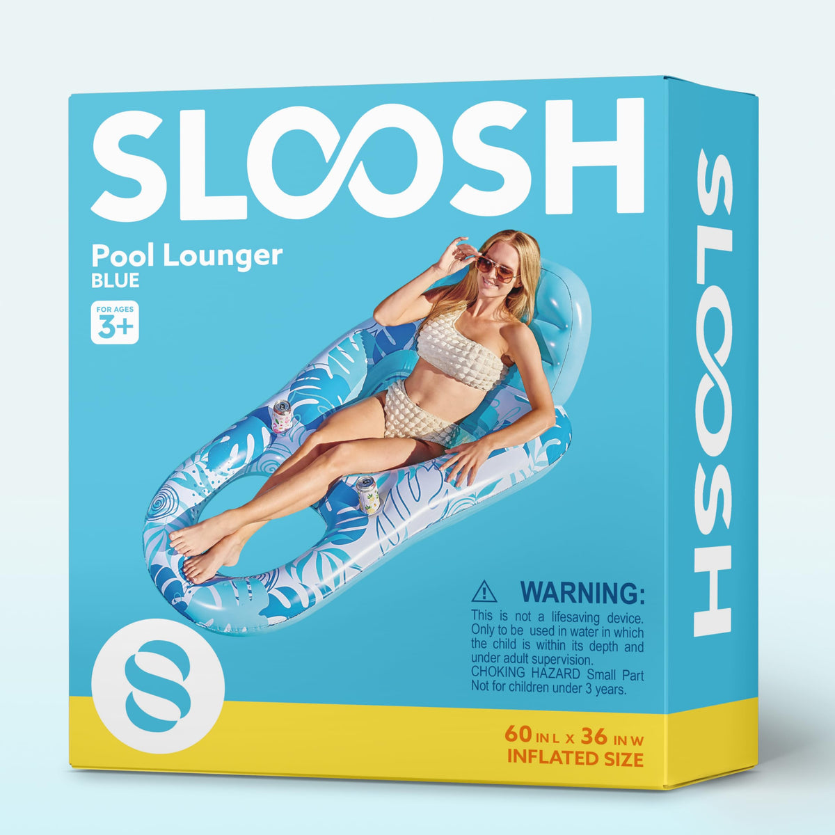 Sloosh pool lounge float blue tropical leaf pattern adds stylish flair.