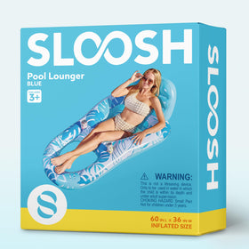 Sloosh pool lounge float blue tropical leaf pattern adds stylish flair.