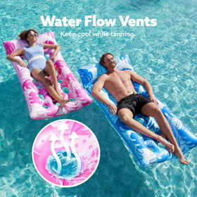 Sloosh pool lounger with headrest in blue-pink enhances sunbathing.