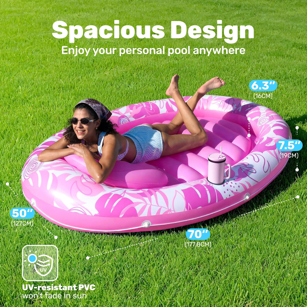 Sloosh pool lounger pillow in pink provides head support during pool moments