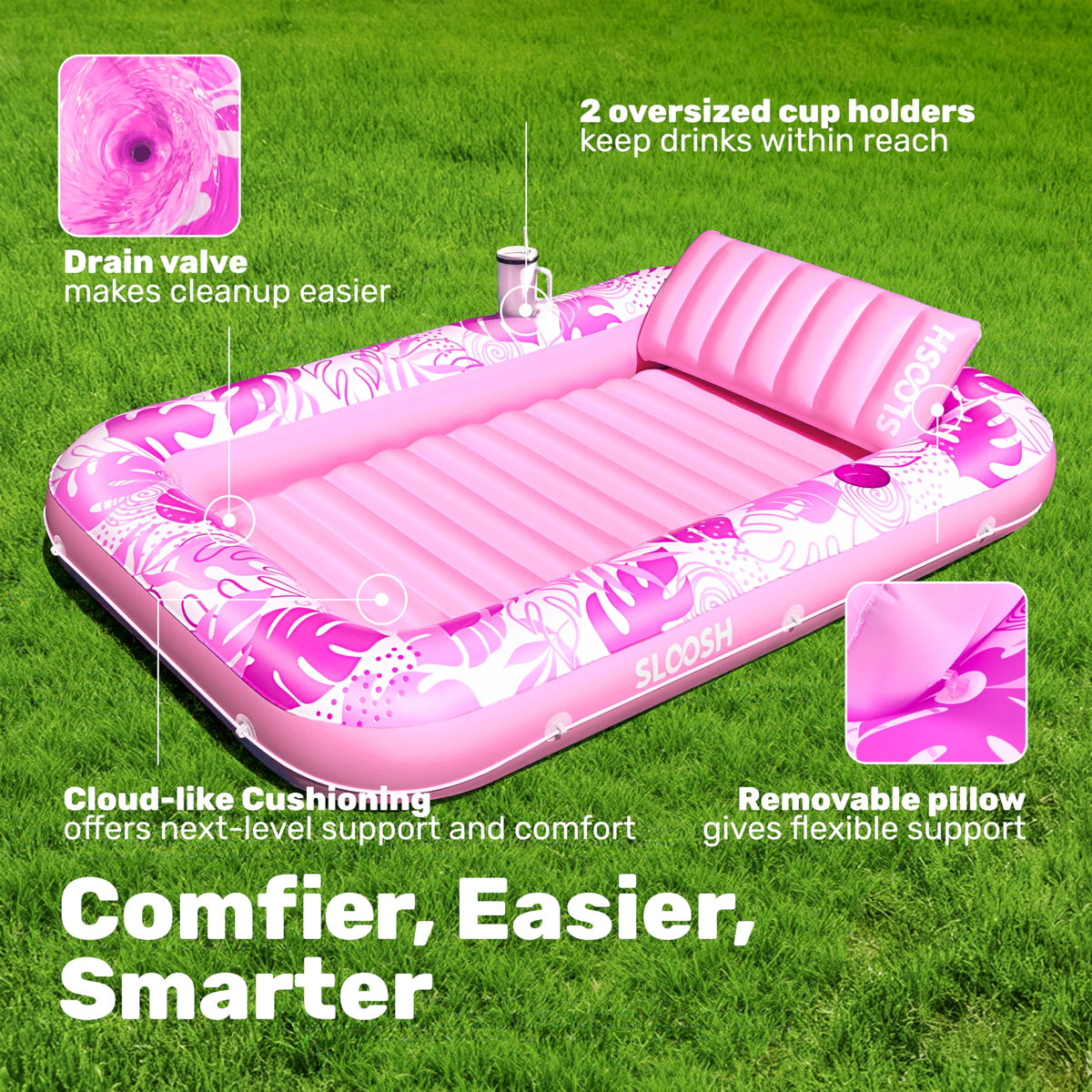 Sloosh flotation with stability rope helps secure your solo backyard session.