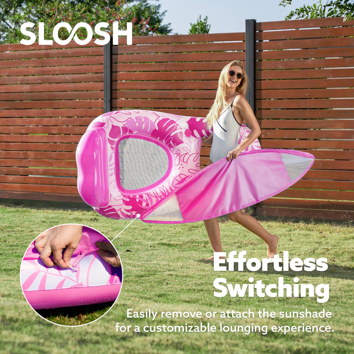 Sloosh pool float includes two cup holders for easy beverage access
