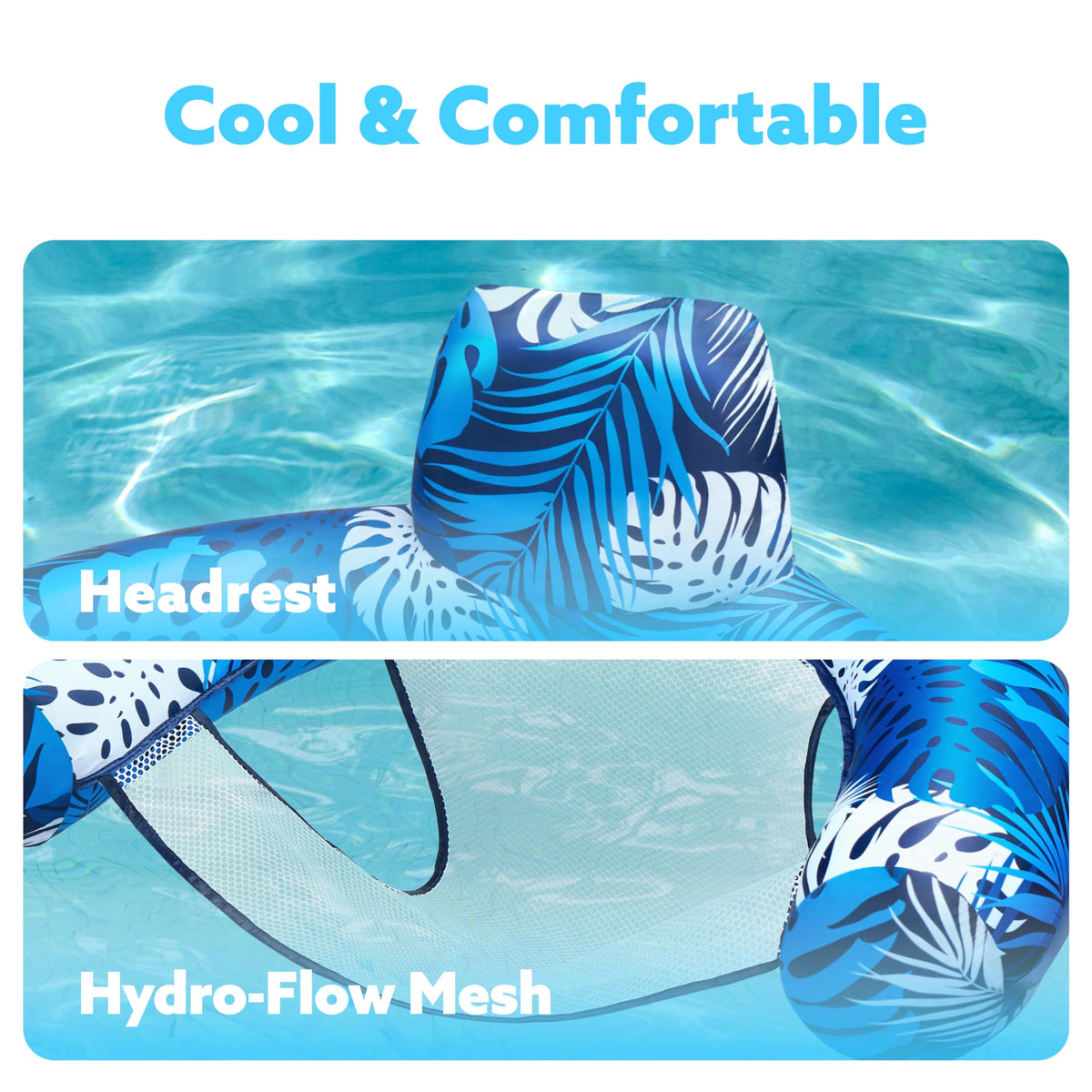 Sloosh fabric-covered seat close-up indicates soft, durable material for lounging