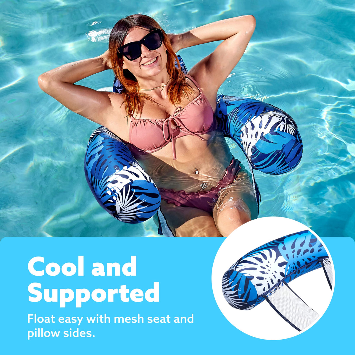 Sloosh chair headrest close-up emphasizes added comfort for sun-soaked afternoons