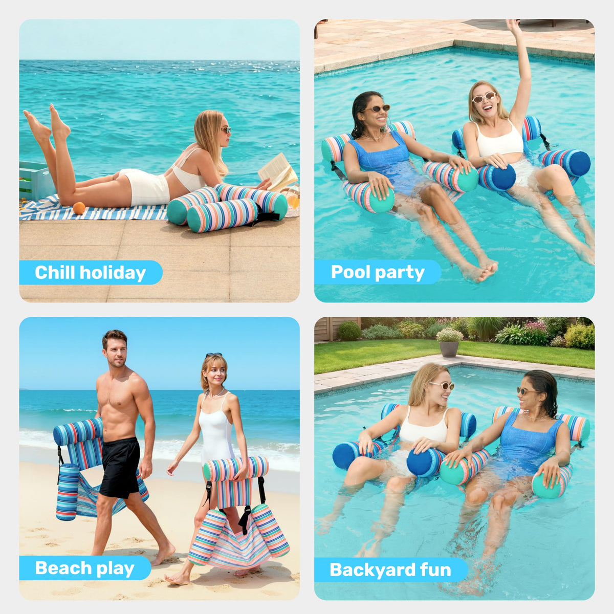 Sloosh pool party use on floats for social lounging.