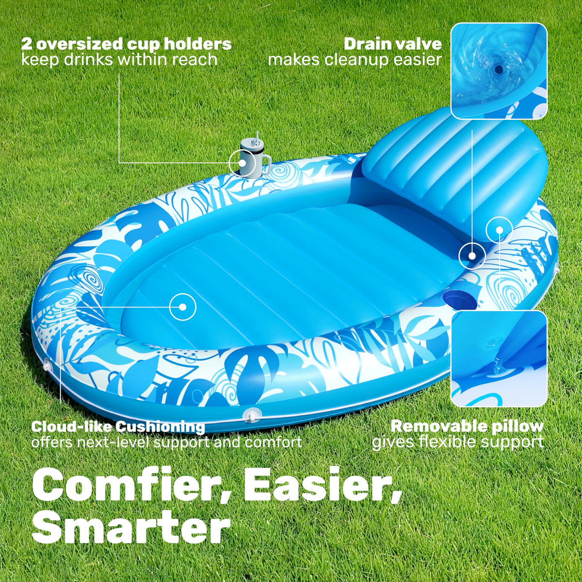 Sloosh portable inflatable pool float, easy to pack and transport for trips.