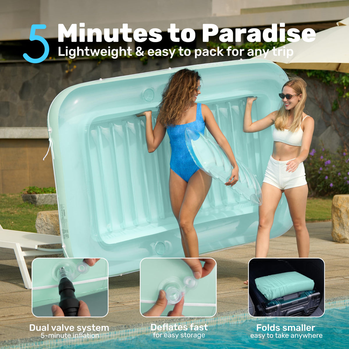 Sloosh portable design inflates quickly and packs away for easy transport.