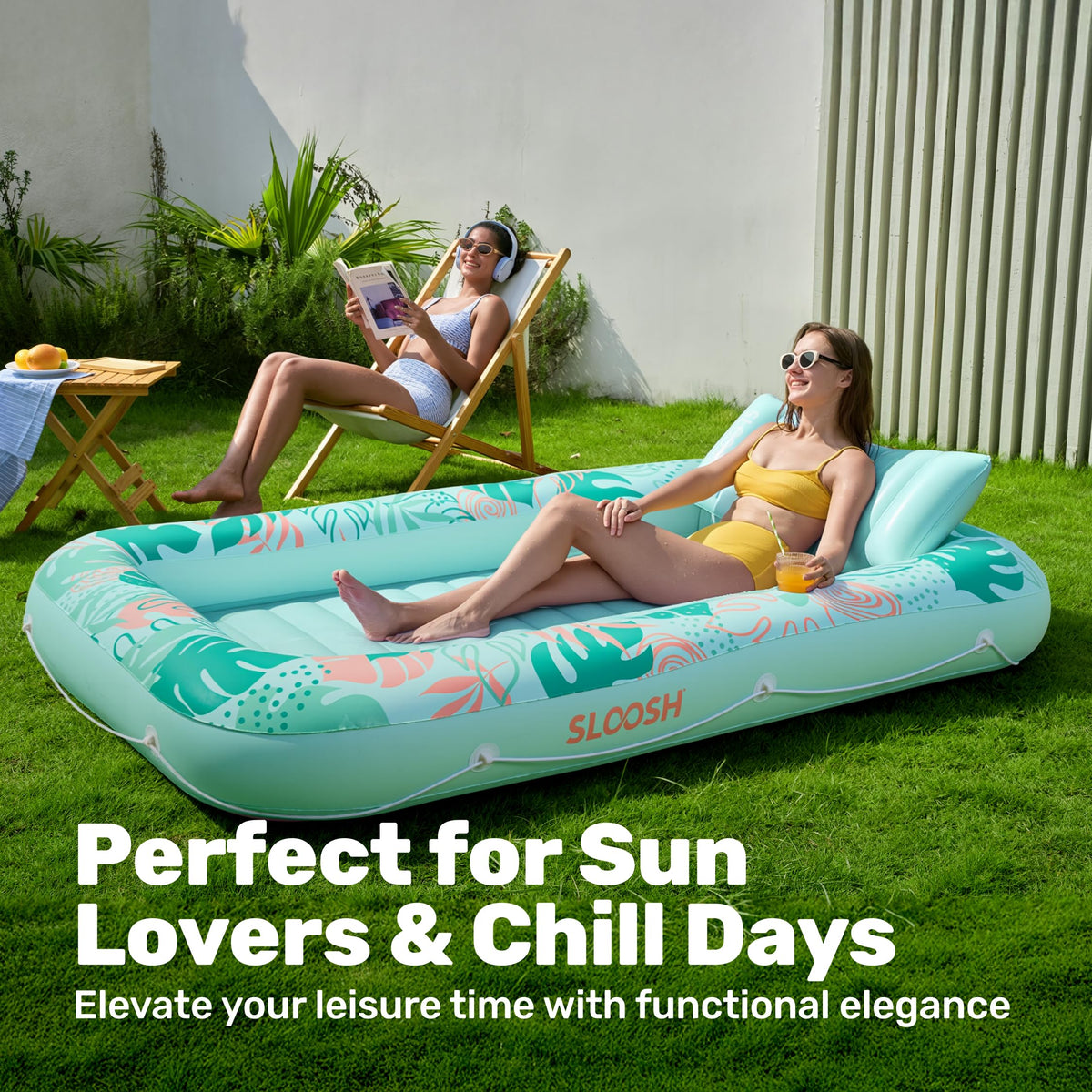 Sloosh portable sun lounging bed for backyard and trips