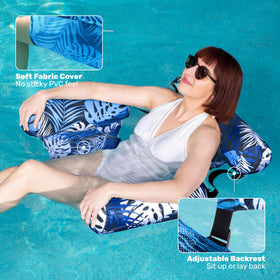 Sloosh premium fabric-covered hammock chair in blue leaves, soft and cozy