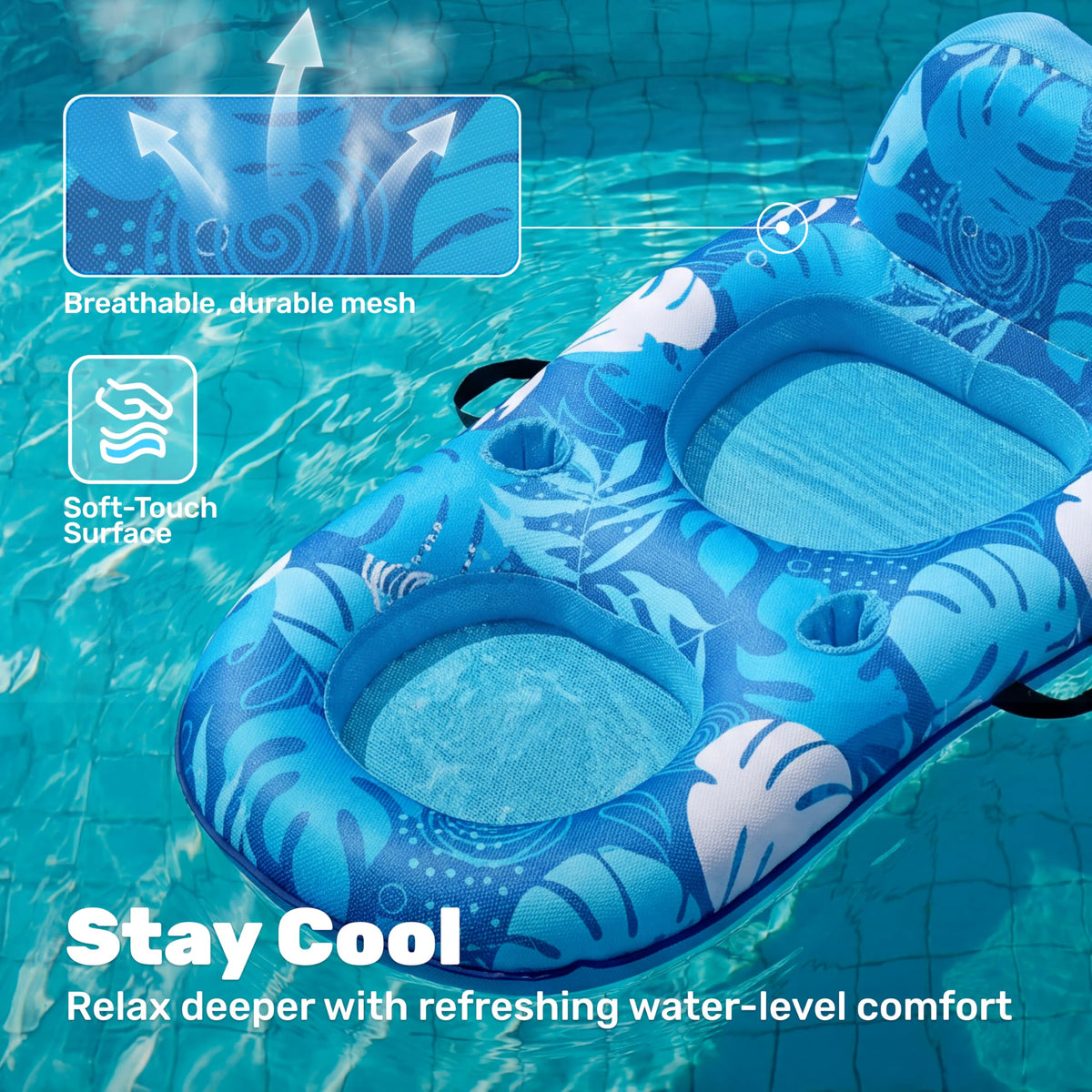 Sloosh pool float backrest for ergonomic support.