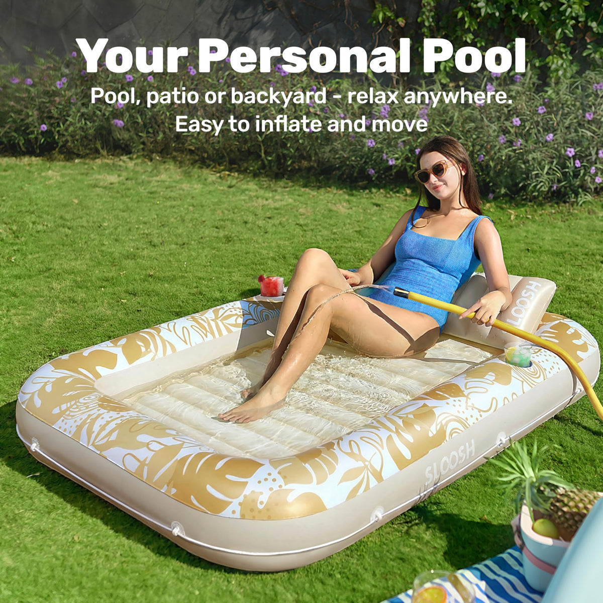 Sloosh private oasis float with two drink holders for poolside refreshments.