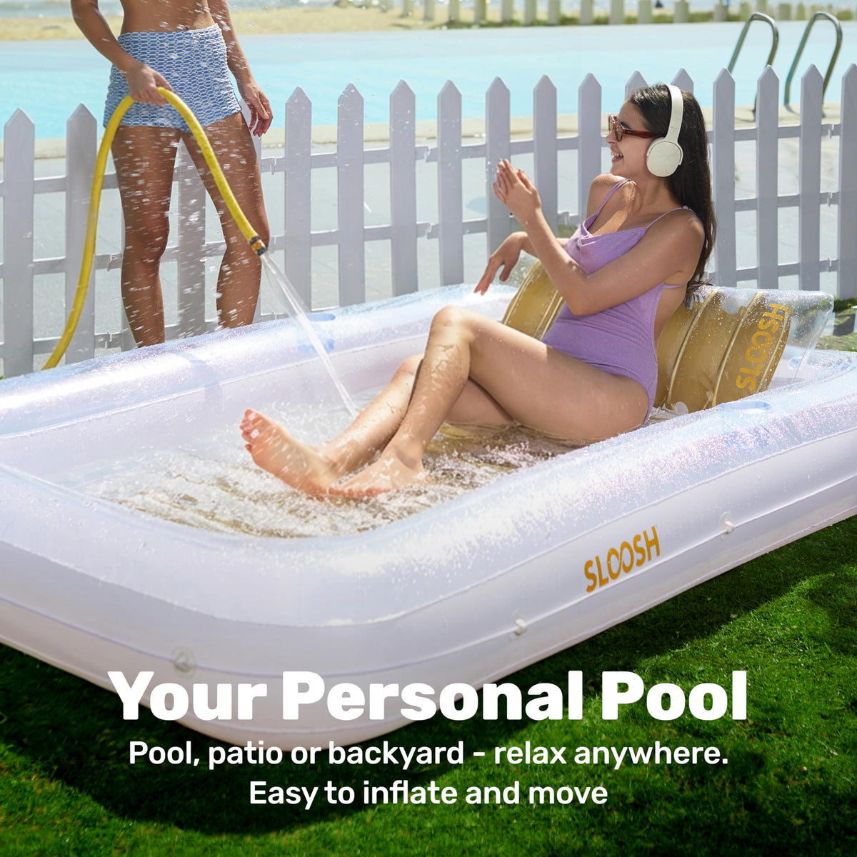 Sloosh removable pillow and ribbed base enhance lounging support.
