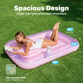 Sloosh removable pillow enhances comfort during relaxing sun sessions.