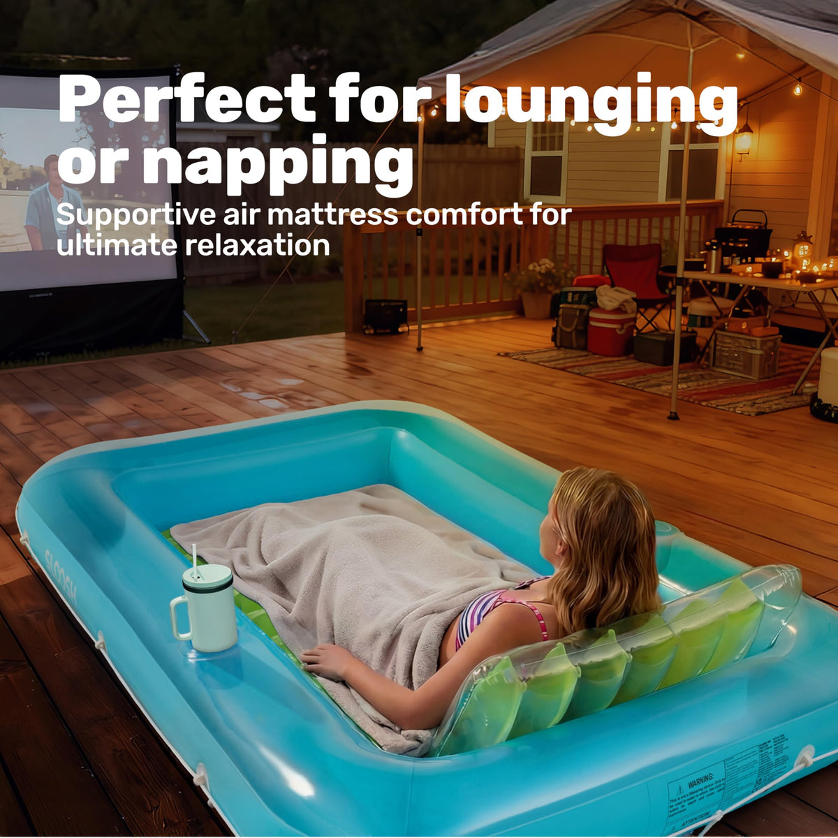 Sloosh ribbed air cushion base cradles the body for comfortable sunbathing