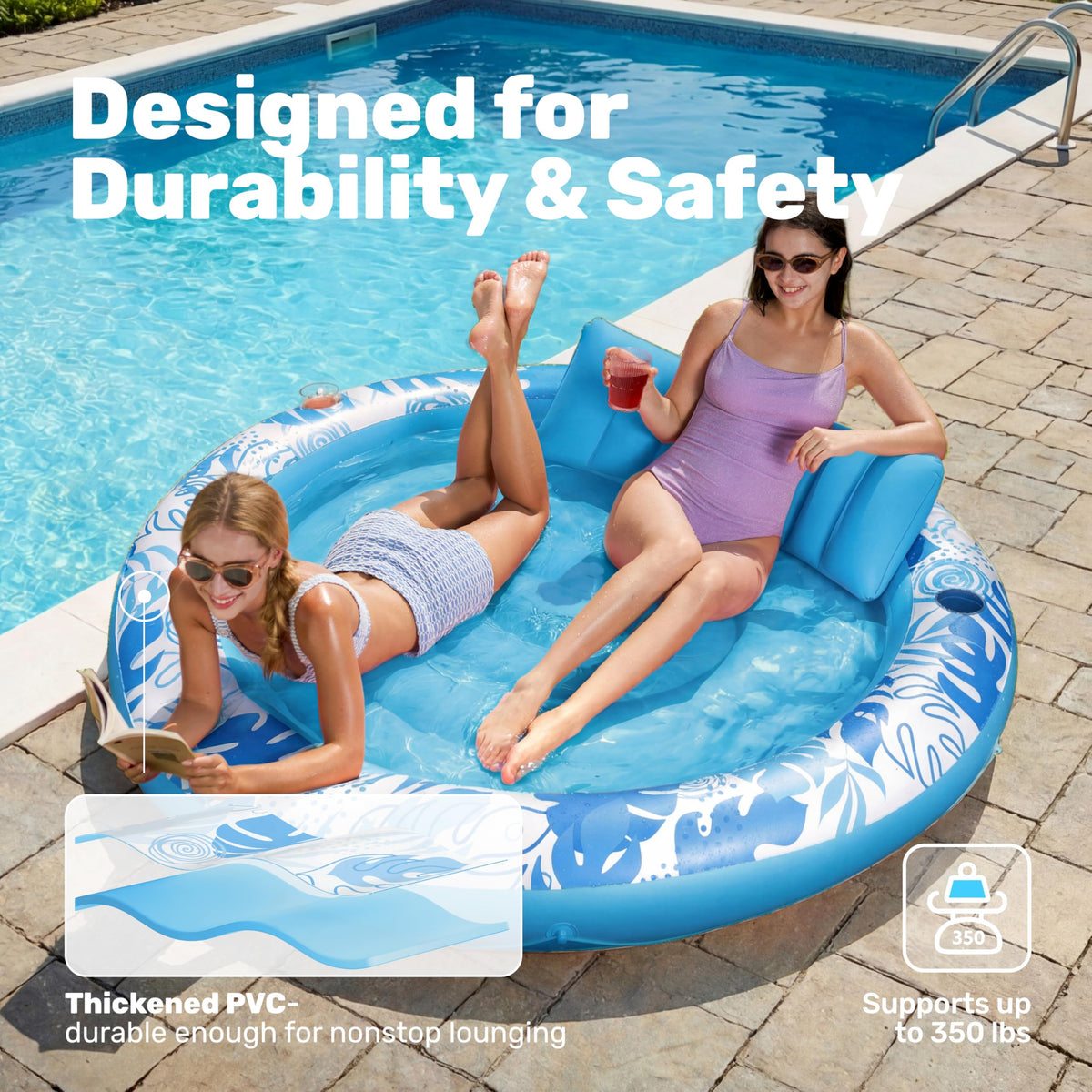 Sloosh robust blue inflatable pool lounger built for durable backyard use
