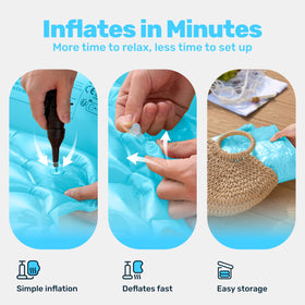 Sloosh inflatable pool floats feature a roll-and-carry design for easy transport.