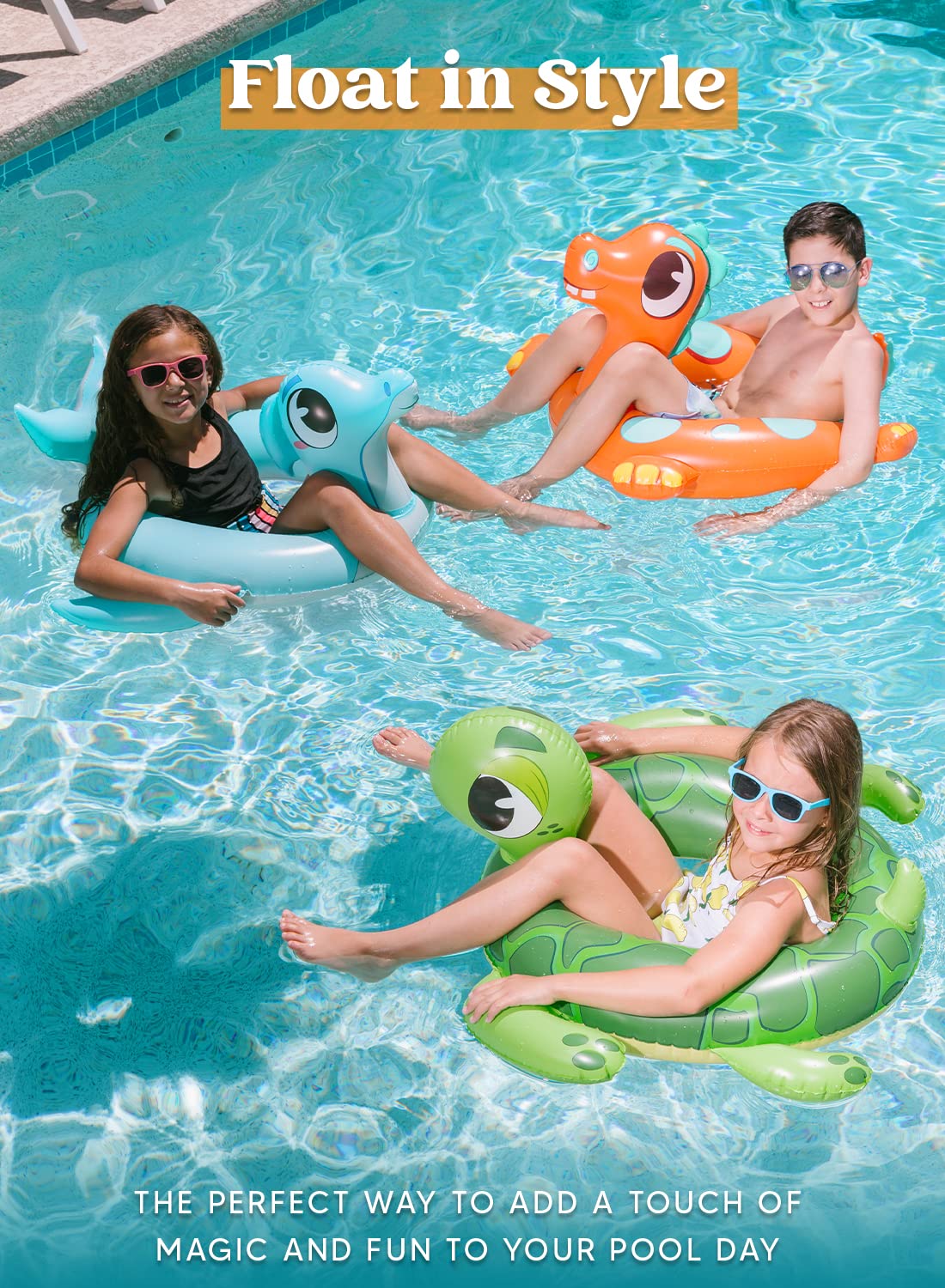 Sloosh sea turtle pool tube supports fun, safe splash time.