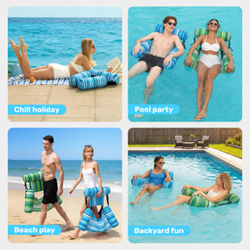 Sloosh soft fabric cover and mesh seat on a float for cooling comfort.