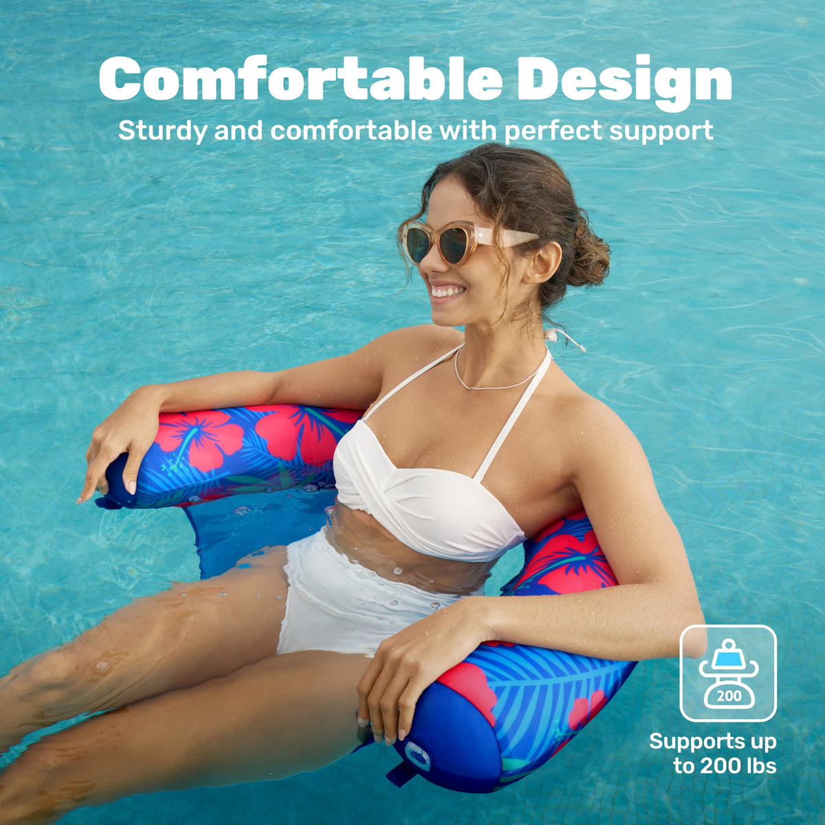 Sloosh soft fabric cover delivers cushioned comfort during water lounging.