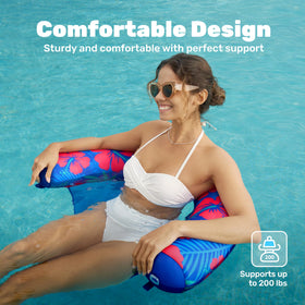 Sloosh soft fabric cover delivers cushioned comfort during water lounging.