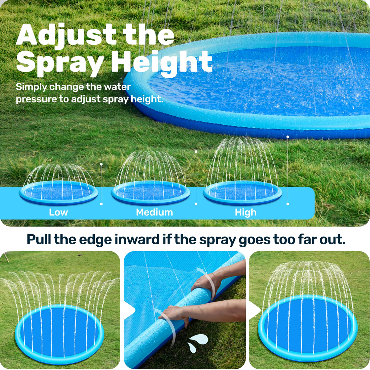 Sloosh splash pad showing adjustable spray direction and height control