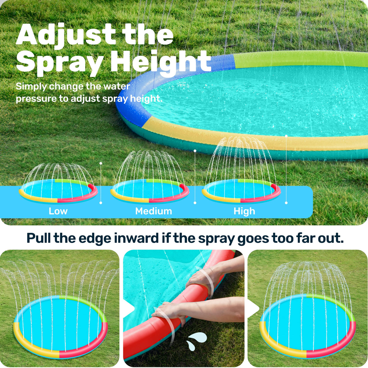 Sloosh splash pad spray height being adjusted for kids' preference