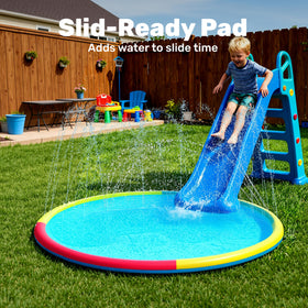 Sloosh splash pad in backyard for family fun and summer activities