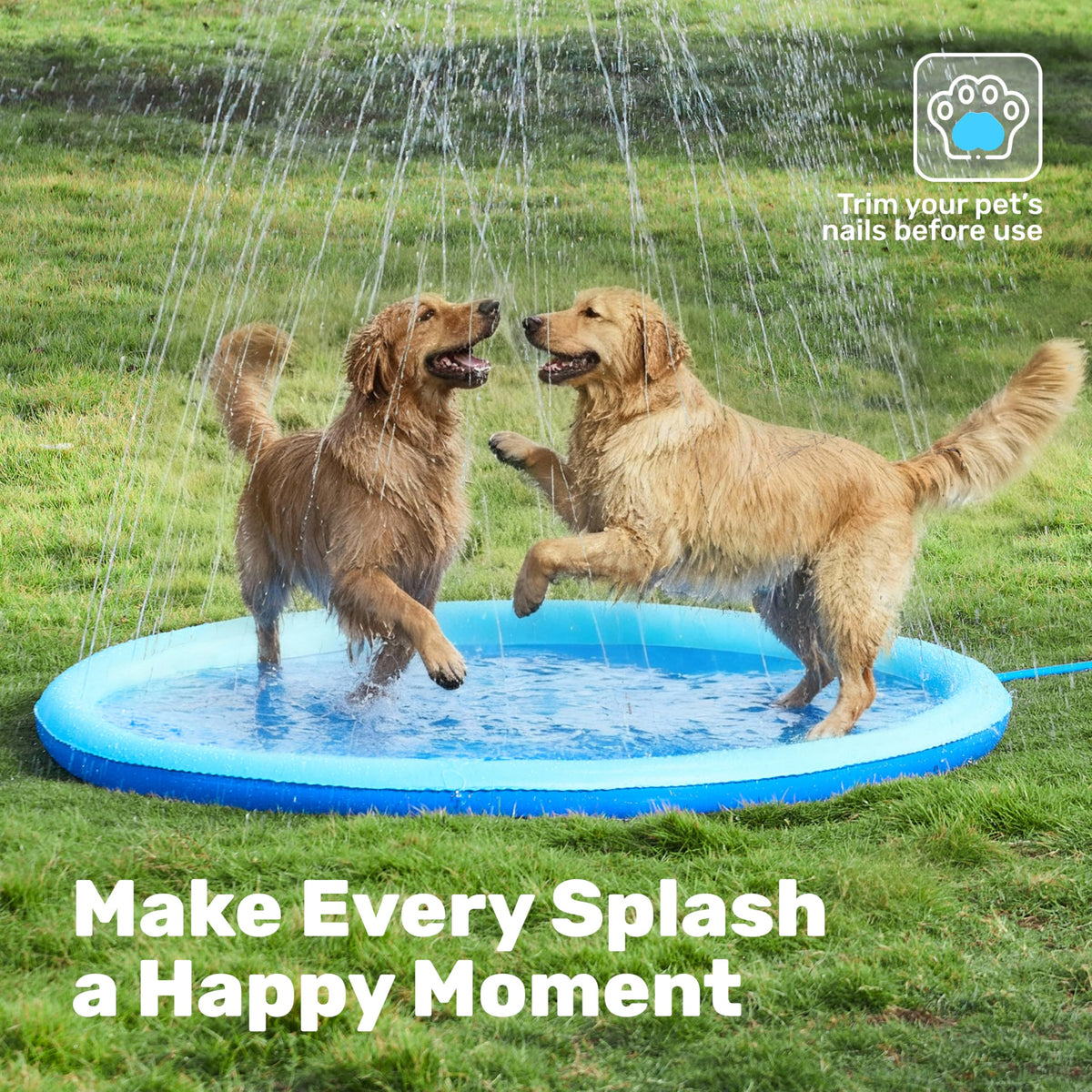 Kids playing on the Sloosh splash pad in blue