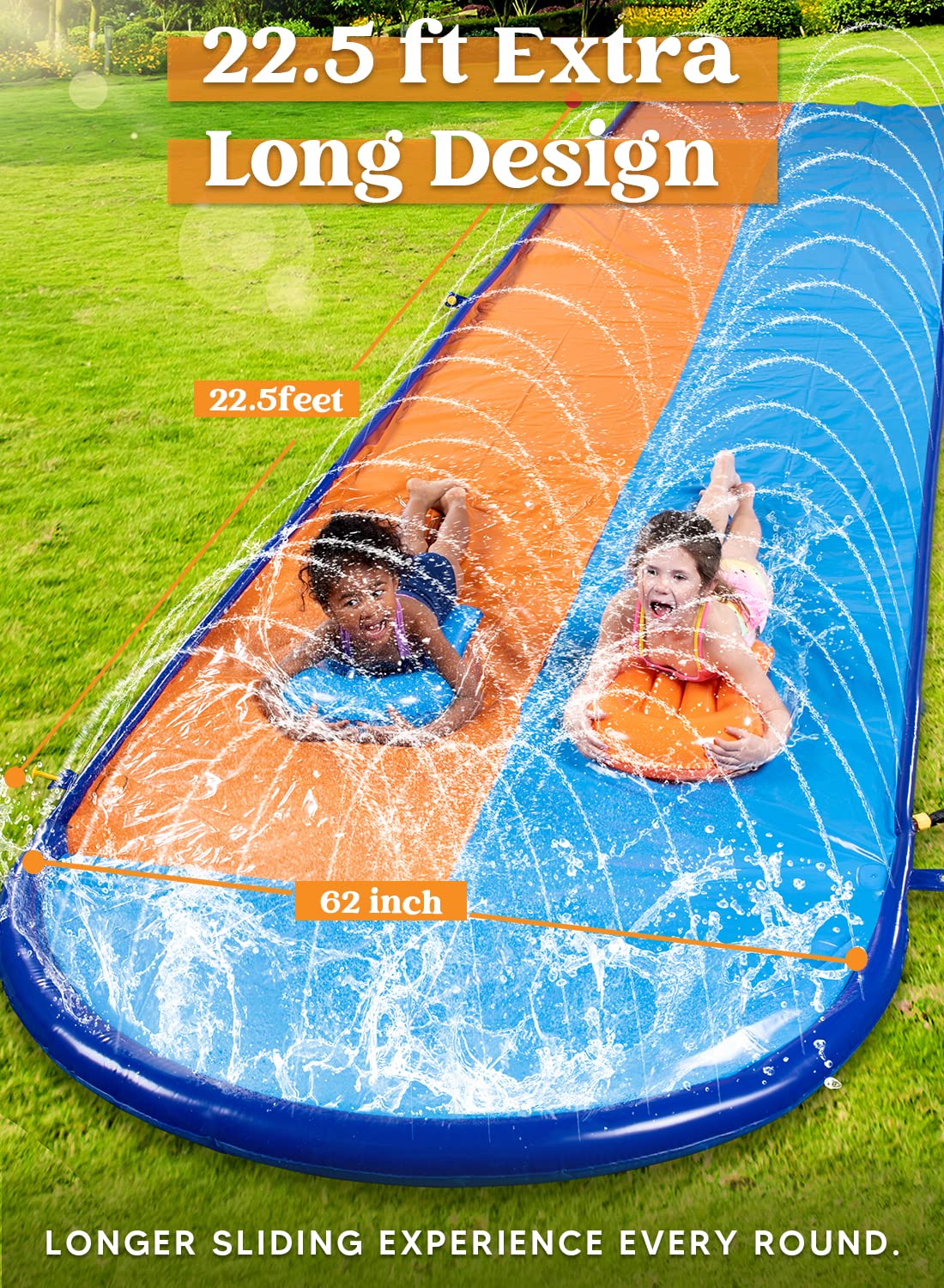 Sloosh sprinkler system on three sides delivers continuous wetness during play.
