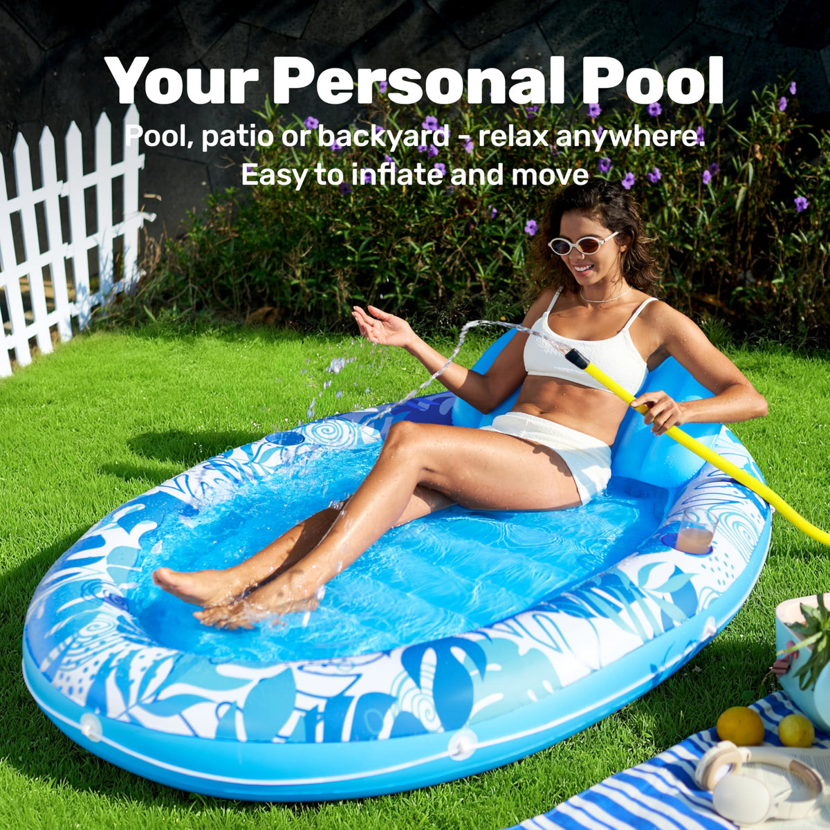 Sloosh stable oval float provides easy positioning for effortless lounging in water.