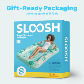 Sloosh sunlit lounging image conveys relaxed, carefree pool time.