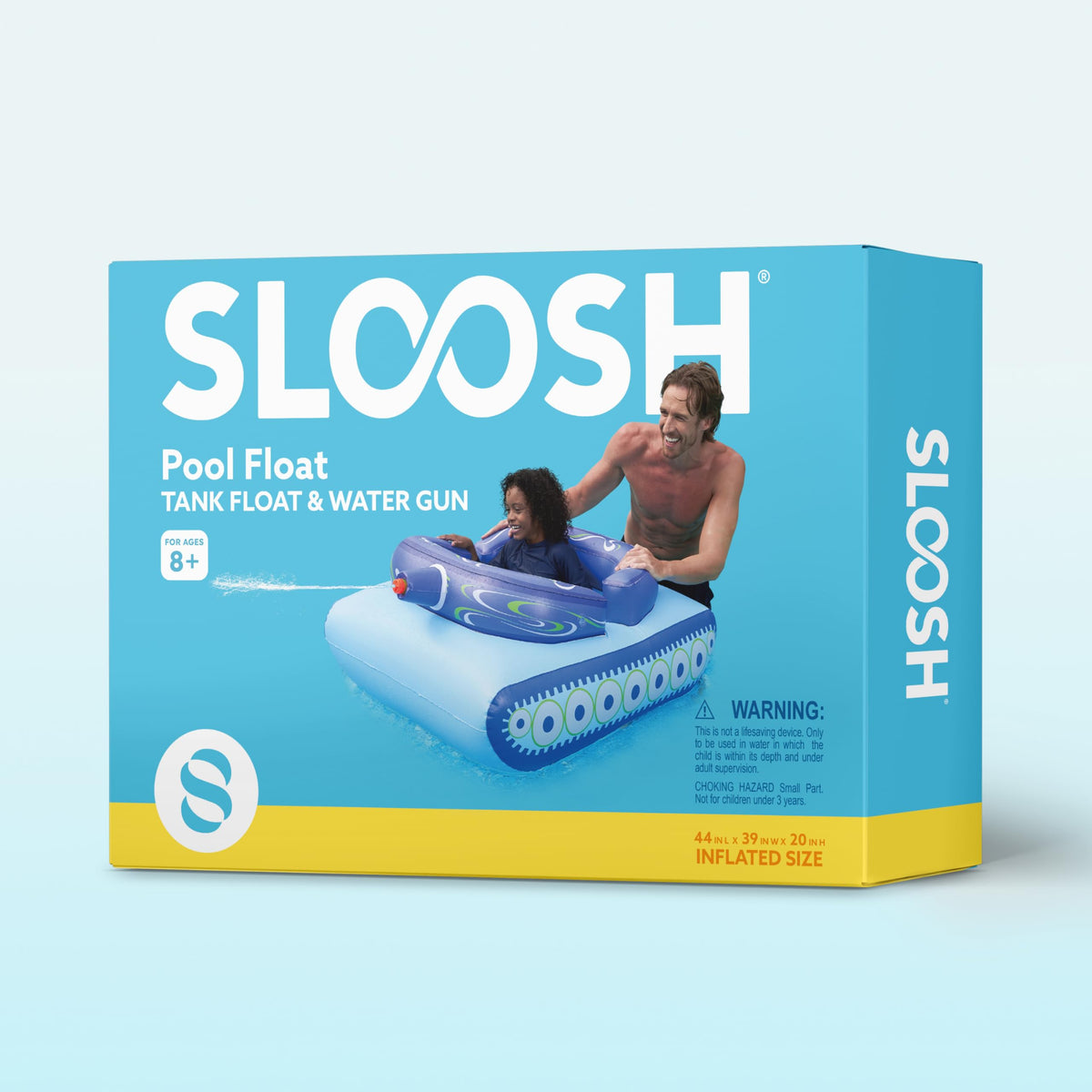 Dimensions of Sloosh inflatable tank float: 44 by 39 by 20 inches