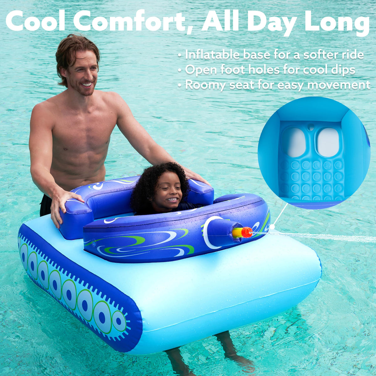 Sloosh tank float, easy to inflate and store for travel