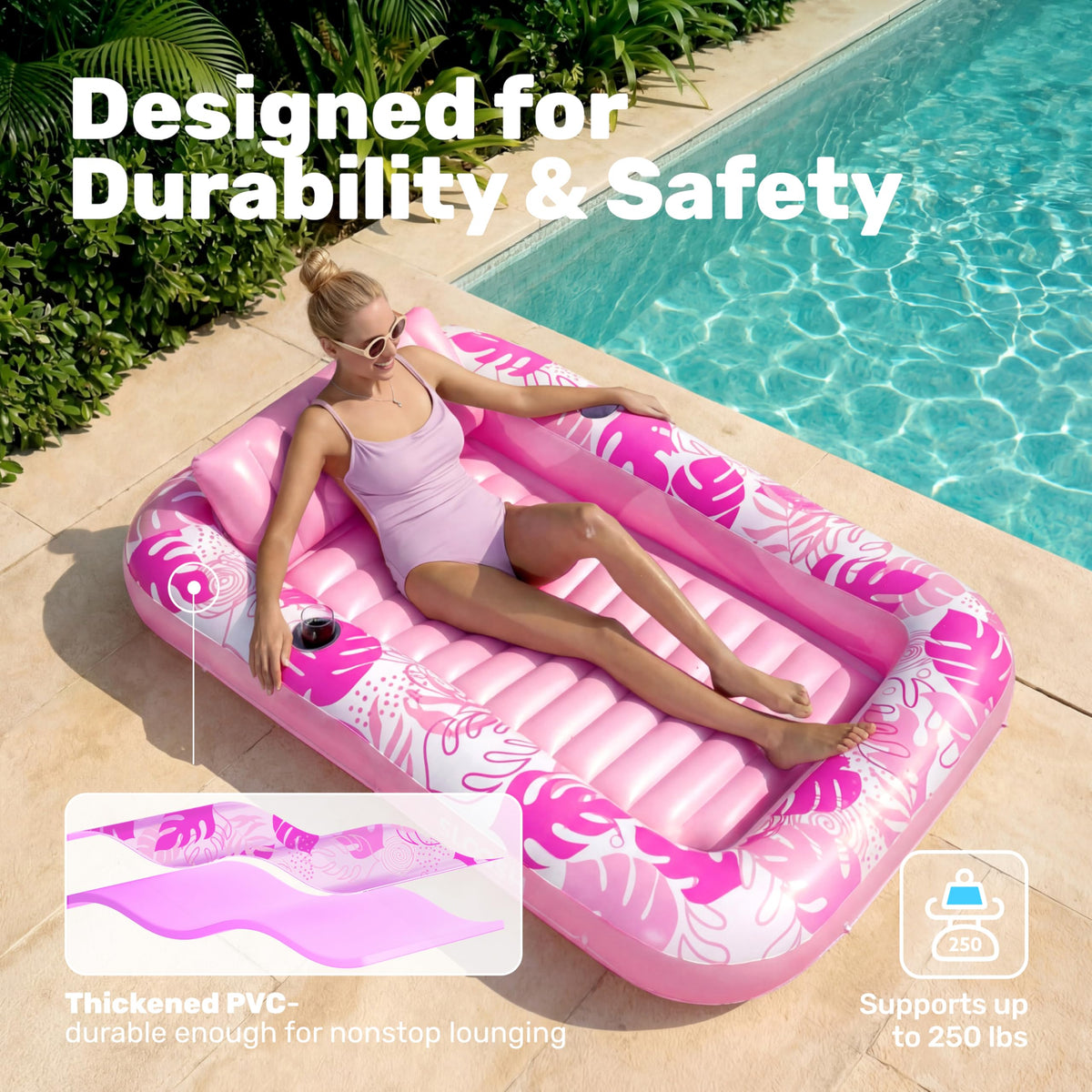 Sloosh durable PVC construction resists UV for longer outdoor use.