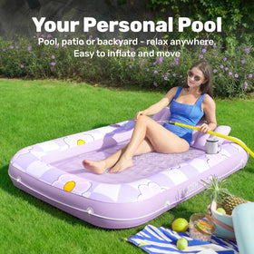 Sloosh tanning pool lounger ribbed air cushion base for support.