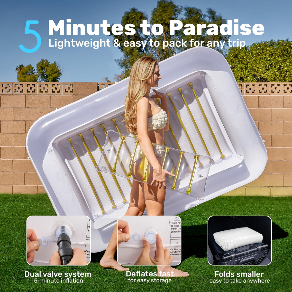 Sloosh tanning pool lounger UV-resistant PVC surface ensures durable seasonal use.