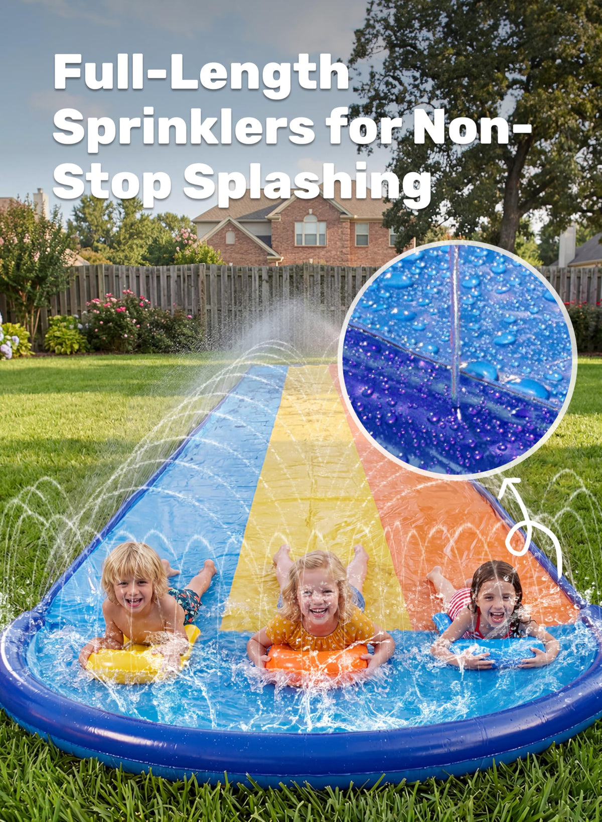 Sloosh Triple Water Slide built-in sprinkler for refreshing spray