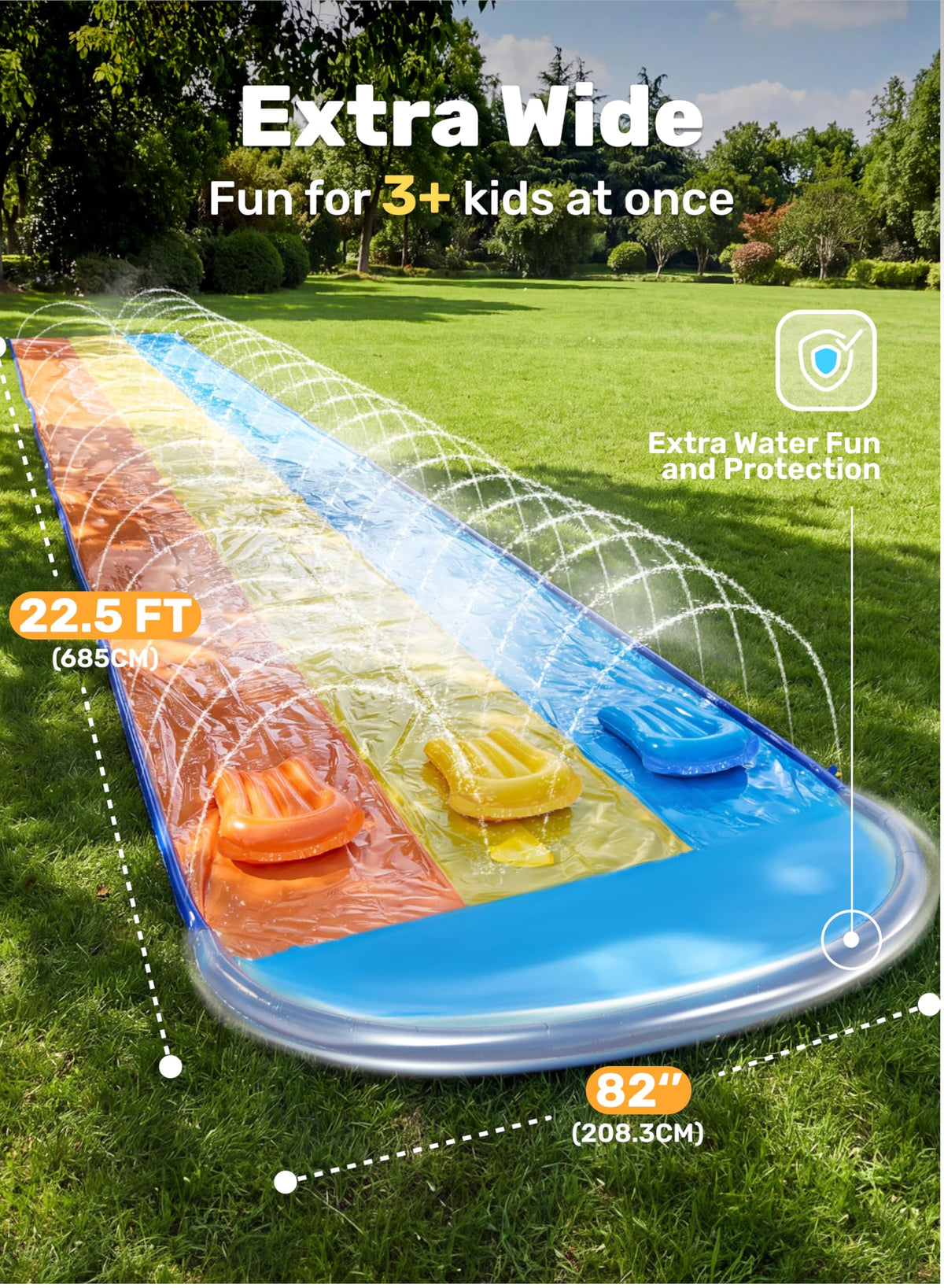 Sloosh Triple Water Slide end splash pool for safe water landings