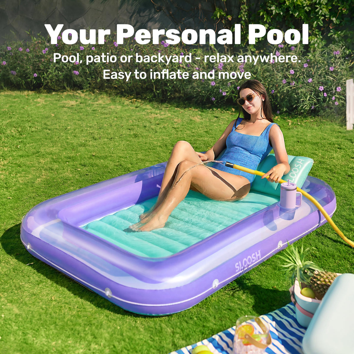Sloosh pool float showing two drink holders and stability rope