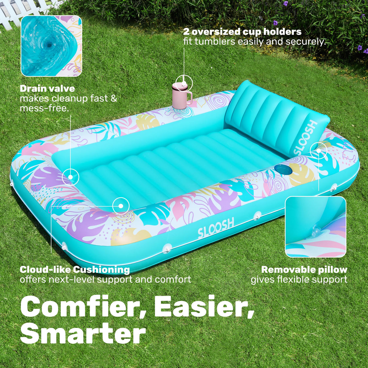 Sloosh pool float features two drink holders for beverages