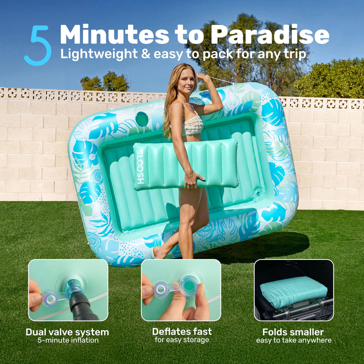 Sloosh durable design uses UV-resistant PVC up to 0.3mm for long-lasting use.