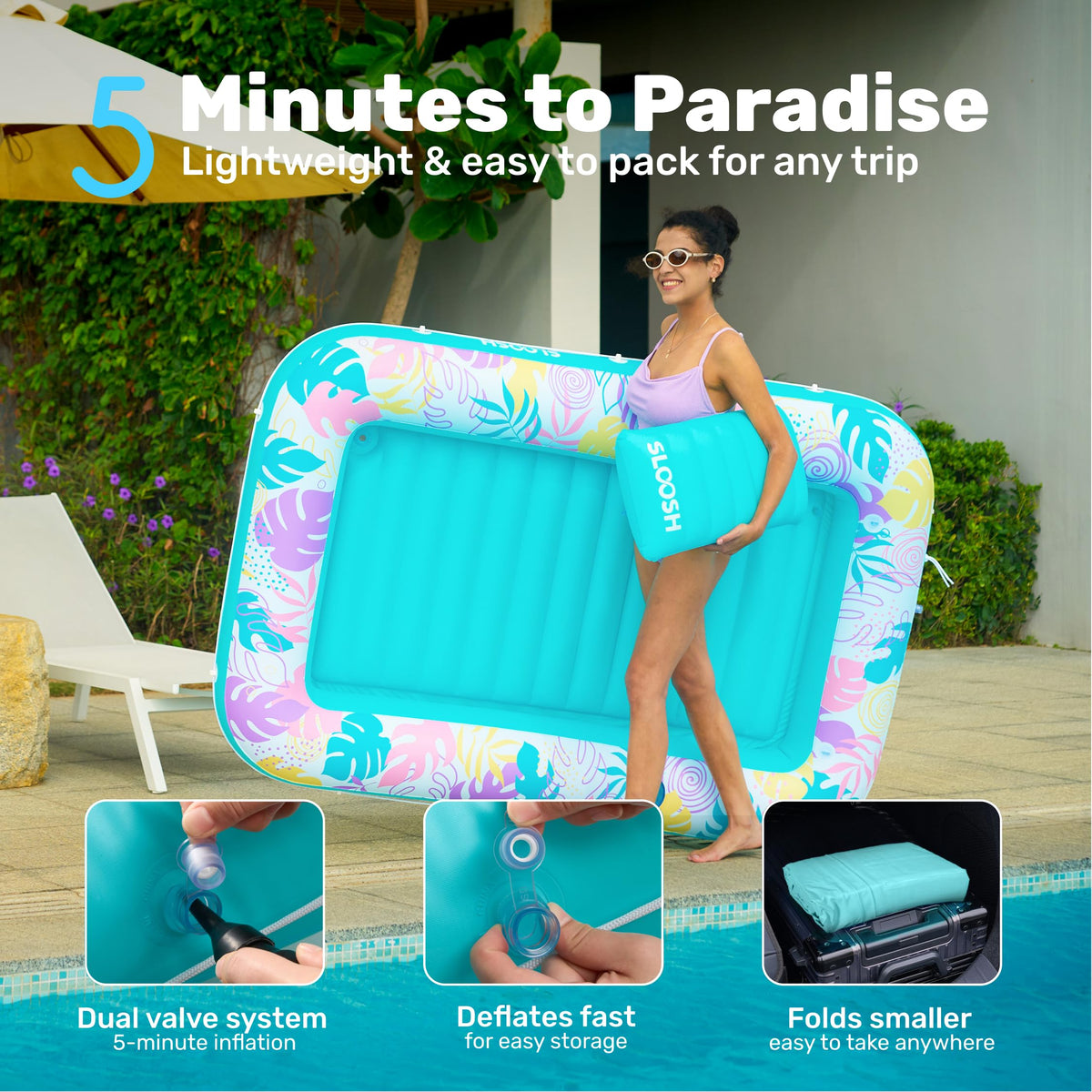 Sloosh UV-resistant PVC material ensures durable outdoor use