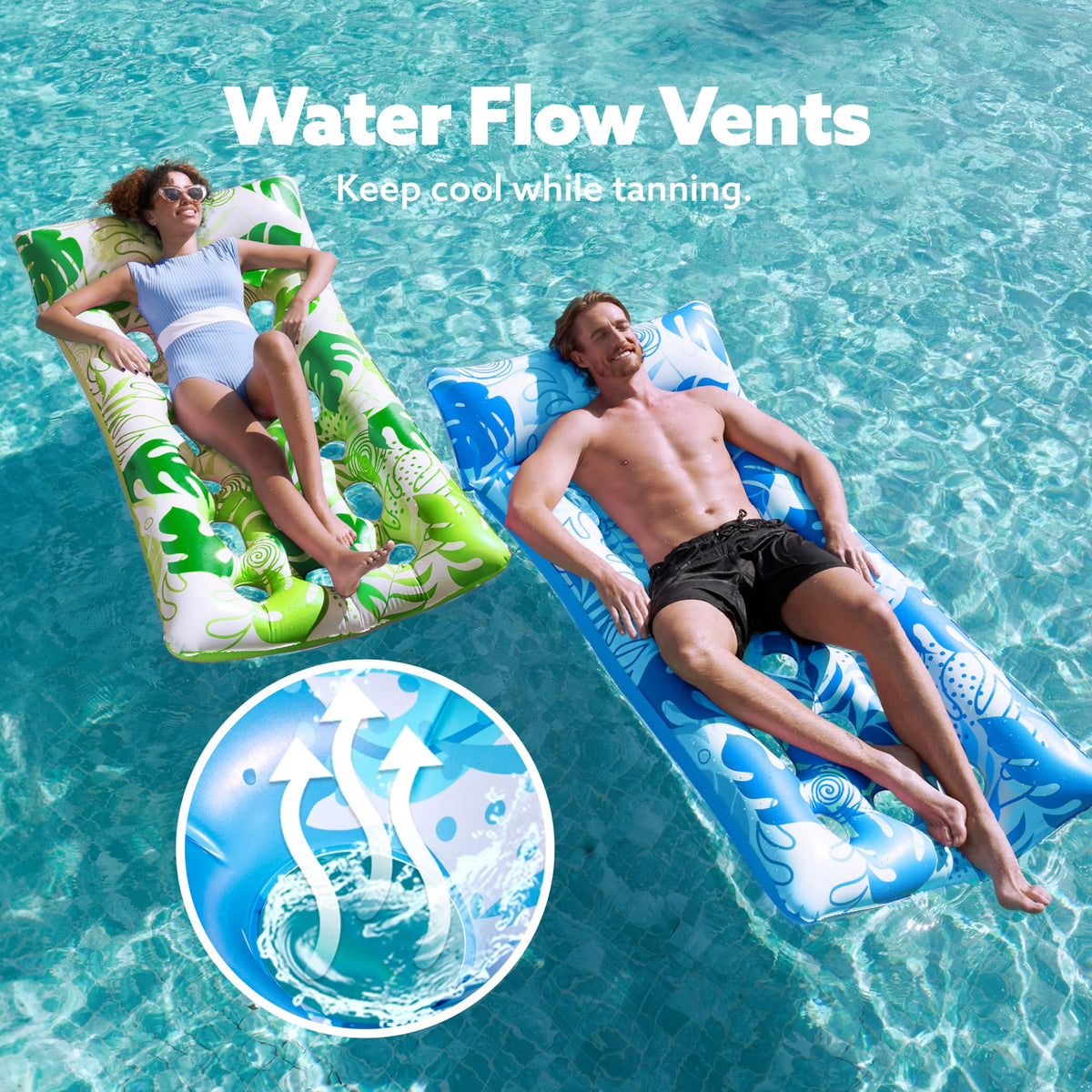 Sloosh water flow vents circulate water for a cooler, refreshing float.