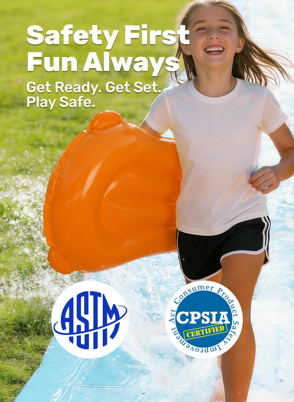 Sloosh ground stakes secure the slide for safe outdoor use