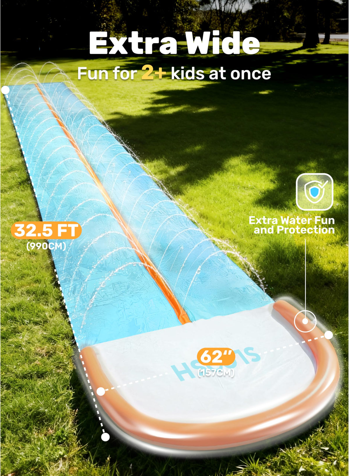Sloosh water slide includes two inflatable boards for shared backyard play