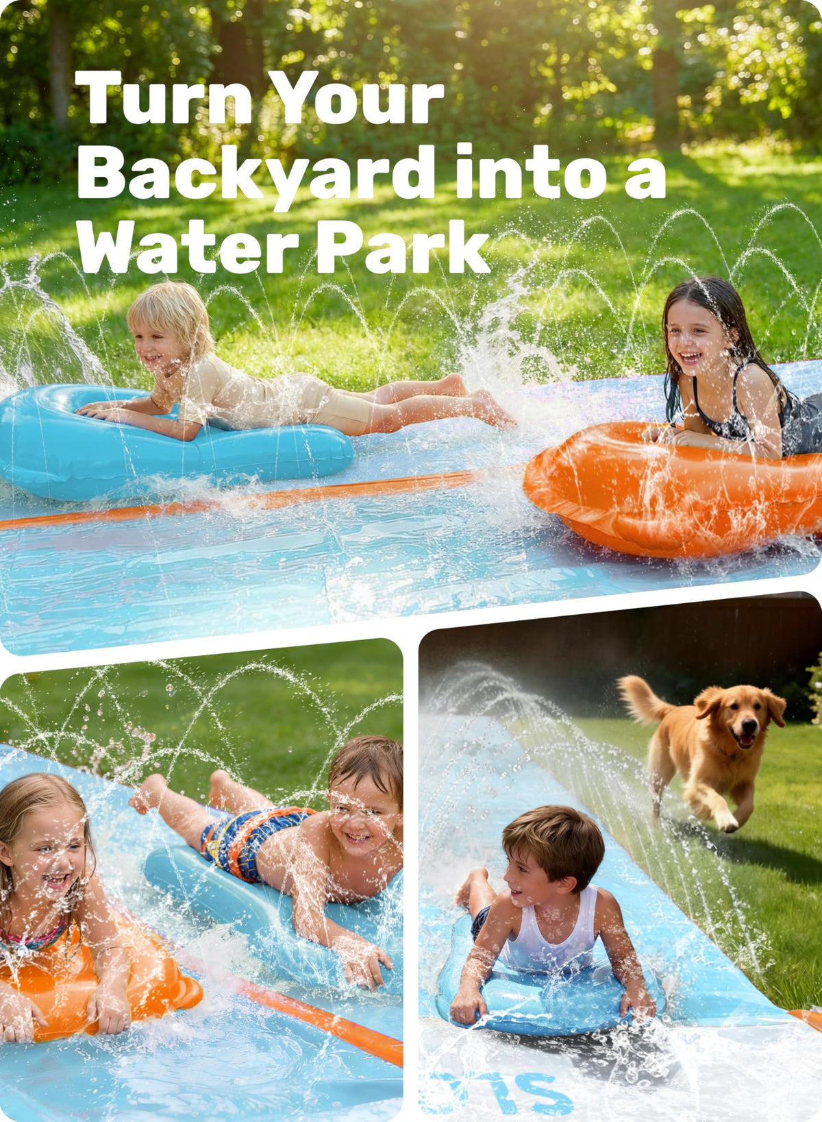 Sloosh safe, family-friendly water slide ready for backyard summers